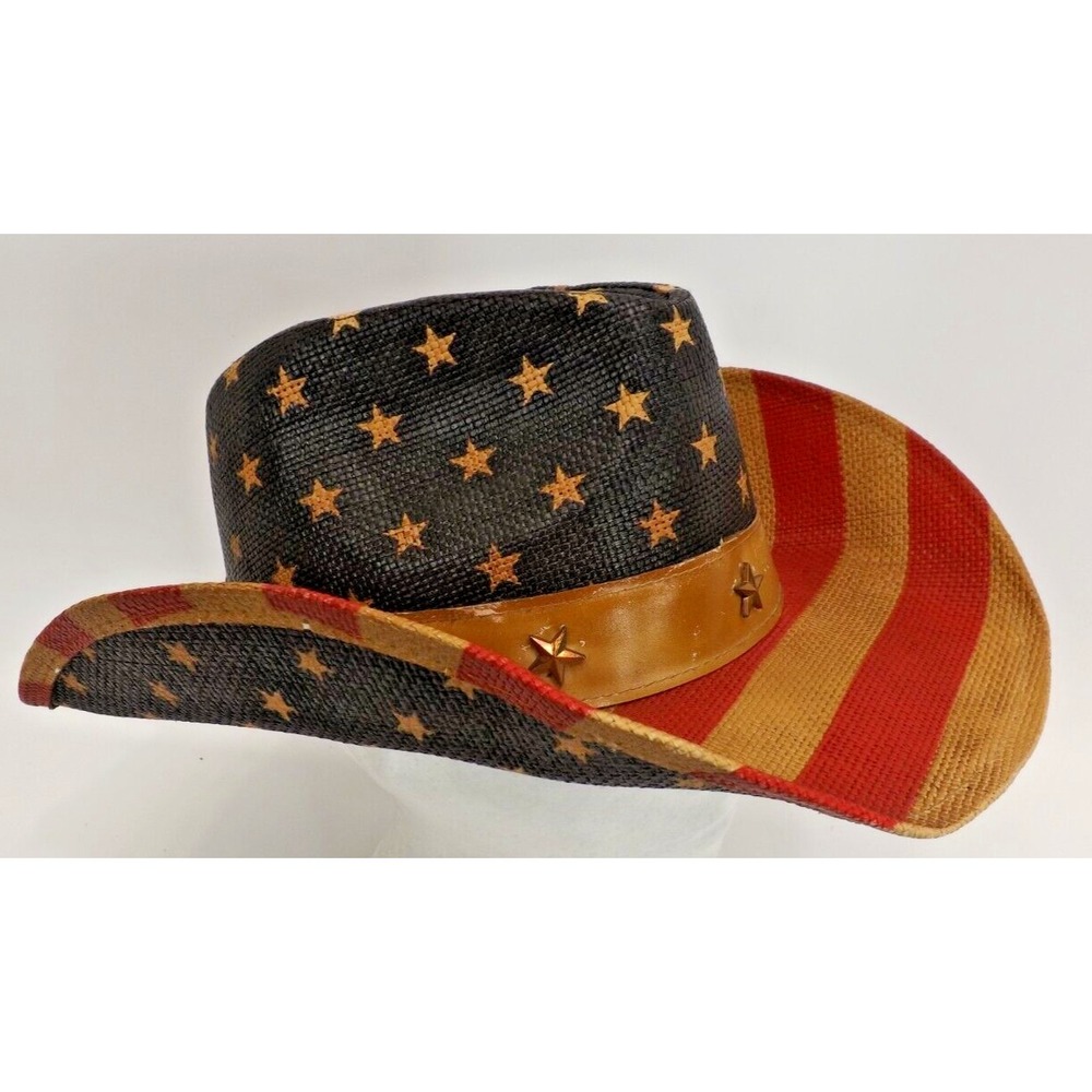 American Flag Straw‎ Cowboy Hat, Striped Western U-Shape it !